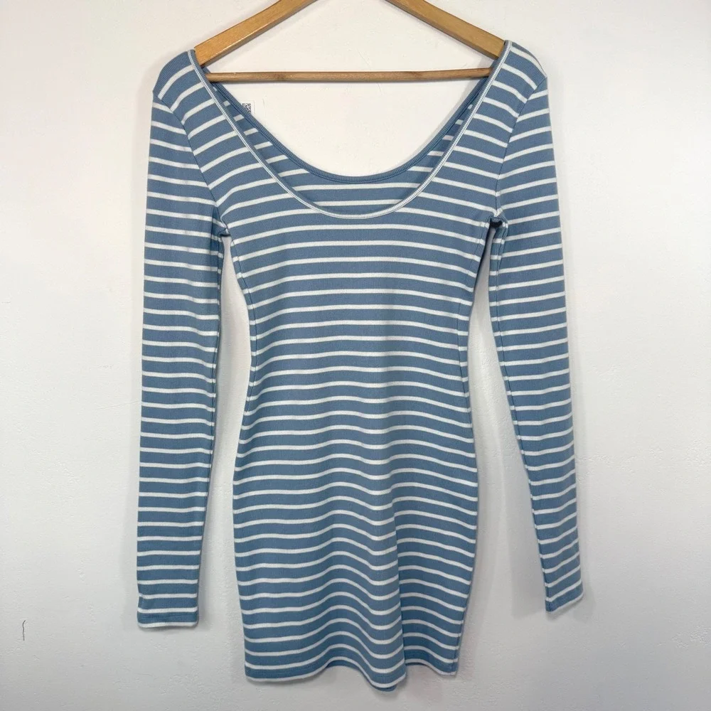 NWT American Eagle Striped Ribbed Mini Dress Blue White Coastal Preppy‎ S